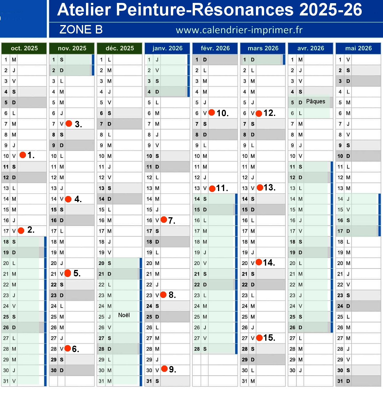 calendrier Peinture Résonances 25 26
